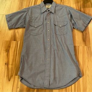Ruddock Short-Sleeve Blue Pinstripe Western Shirt—15 1/2
